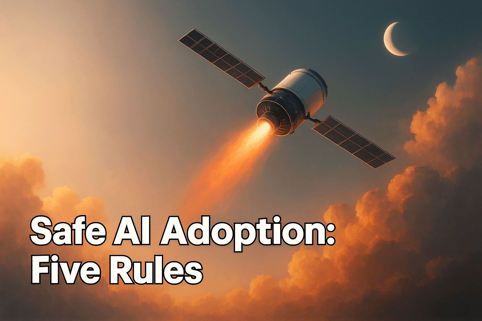 Rocket launching through clouds at sunrise